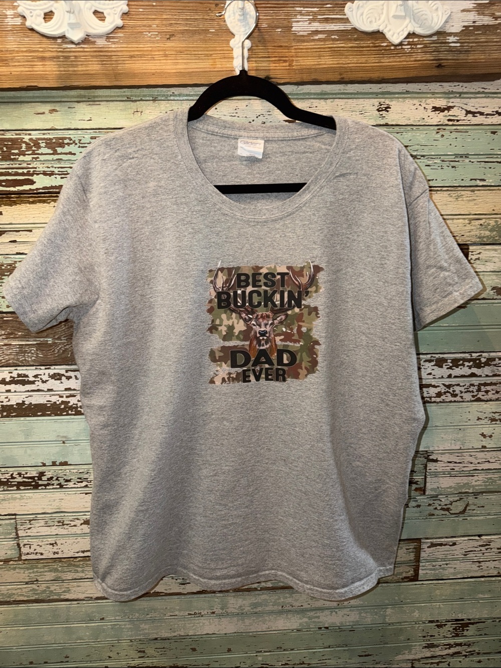 Gildan Ultra Cotton Light Heather Gray Tee with Blue Logo